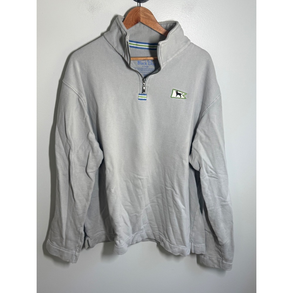 The Black Dog Mens XL Quarter Zip Sweatshirt Grey Embroidered Flag Logo Pullover